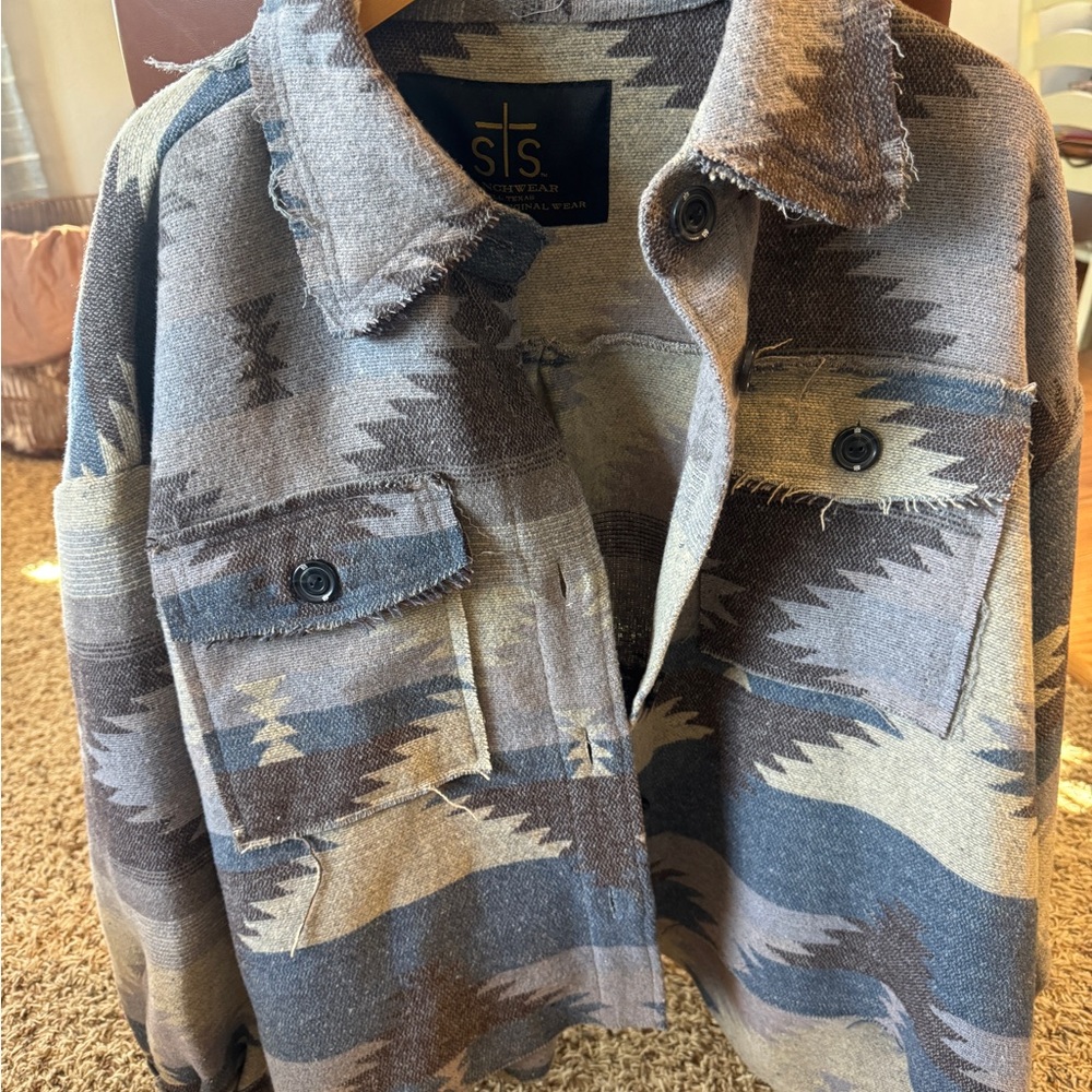 STS Ranchwear Women's Aztec Pattern Shacket in Gray, Brown, Tan